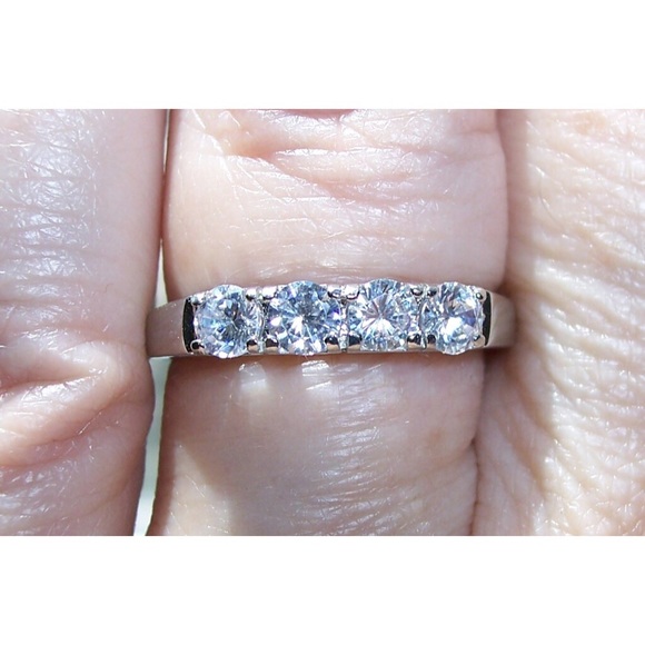 STAINLESS STEEL 4 Stone Cubic Zirconia Band Ring - Picture 3 of 12